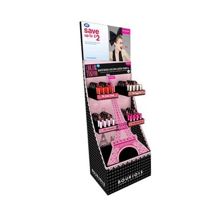 China Customized Cardboard Floor Cosmetic Display Rack For Shop Salon Cardboard Beauty Product Display Stand for sale