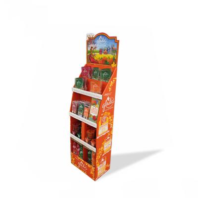 China Custom Snack Cardboard Floor Display Stands For Retail Store Donut Snacks Chips Rack Display for sale