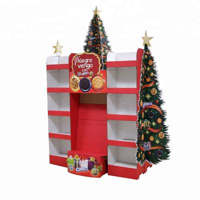 China supermarket& store for promotion food gift christmas tree corrugated cardboard pallet display for supermarket promotion for sale