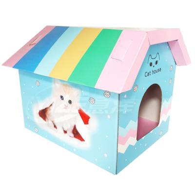 China Sustainable Cat Playhouse Manufacturer Cardboard Cat Scratchers Custom Printing House for sale