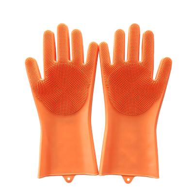 China Comfortable Cheap Hot Selling 100% Silicone Food Grade Heat Resistant Brush Magic Dishwashing Gloves With Scrubber for sale