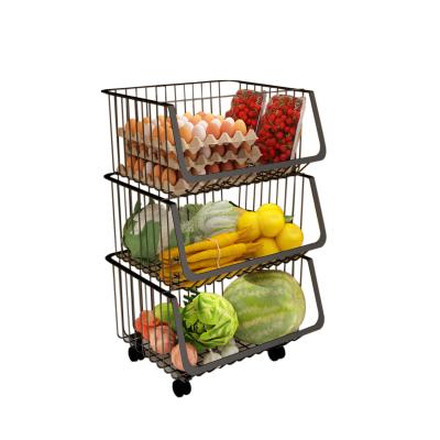 China Floor-standing Fruit And Vegetable Storage Basket Sustainable Multilayer Basics Adjustable Household Antique Black for sale