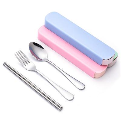 China 304 410 Stainless Steel Disposable Creative Portable Tableware Spoon Fork Portable Chopsticks Set Three Piece Set Student Outdoor Camping Tableware for sale