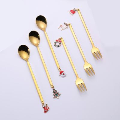 China Creative Wholesale Disposable 304 Stainless Steel Christmas Gift Box Teaspoon Fork Set for sale