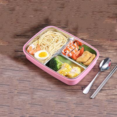 China New 304 Stainless Steel Student Use Double-Layer 4 Grid Bento Box Lunch Bag And Water Heatable Bot 3 Compartments for sale