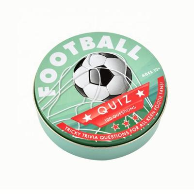 China JP159 Paper Printing Factory Supplier Custom Football Quiz Game Round Cards With Tin Box for sale