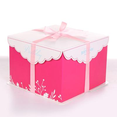 China Handmade White Cardboard Cake Box Birthday Wedding Christmas Party Square Pink Cake Packaging Box for sale