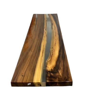 China Adjustable (height) Round Home Furniture Factory Direct Restaurant Solid Walnut Epoxy Resin Slab Wood River Dining Table Top for sale