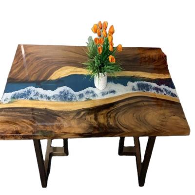 China Adjustable (height) Wholesale Dining Room Furniture Restaurant Solid Walnut Wood Kitchen Epoxy Resin Slab River Dining Table Top for sale