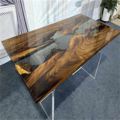 China Adjustable (height) Classic Walnut Wood Matt Black River design Dining table restaurant table Resin Epoxy table for sale