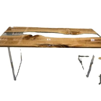 China Adjustable (height) Cheap Price Customize Special Design Restaurant Kitchen Furniture Walnut Wood River Dining Table Epoxy Resin Slab for sale