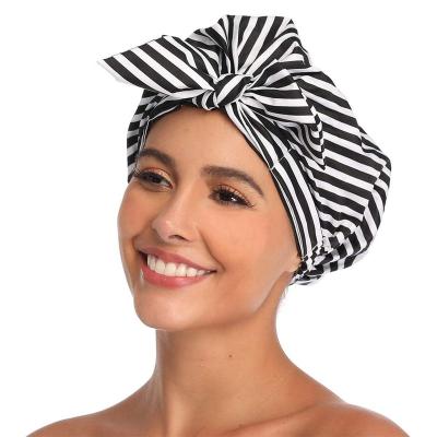 China White Stripes Viable Black Bow Fashion Shower Hat Elastic Waterproof Adjustable Shower Hats Beauty Best Large High Quality for sale