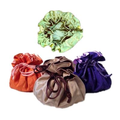 China Portable Travel Storage Fabric Jewelry Organizer Silky Drawstring Pumpkin Pouch Case With Interior Pockets for sale