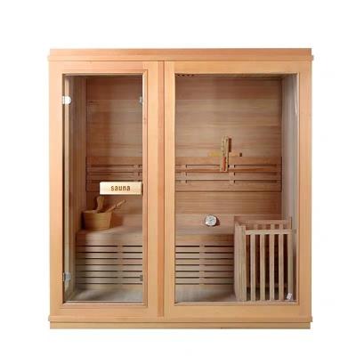 China Standard 2 or 3 Persons Sauna Computer Control Panel Computer Control Panel Hemlock Wooden Traditional Sauna Stove Dry Steam Sauna with Colored Light for sale