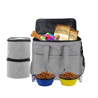 China Breathable Pet Weekend Dog Travel Carrier Bag Tote Organizer Bag For Pets Travel Food Bag Include 2 Food Storage for sale