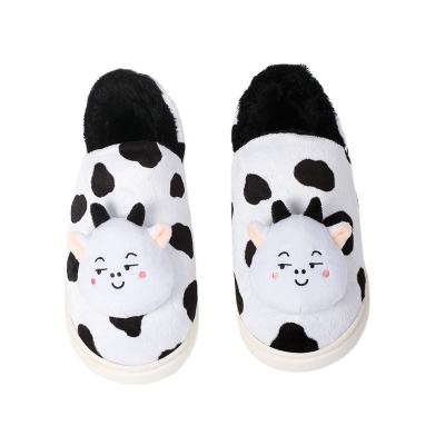 China Lovely anti-slip cow wrapped winter rubber sole home shoes root cotton plush slipper non-slip wrapped lady for sale