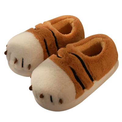 China Indoor Warm Tiger-striped Slippers Cotton Plush Cartoon Tiger Claw Winter Anti-skid Slippers For Men And Women for sale