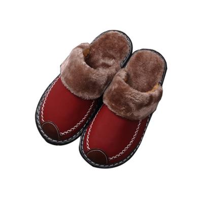 China PU Anti-skid Leather Slippers Winter Cotton Indoor Warm Thick Soled Non-slip Slippers for Men and Women for sale