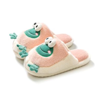 China Pink Anti-skid Cute Cartoon Frog Cartoon Plush Slippers Couples Cotton Indoor Home Soft Shoes for sale