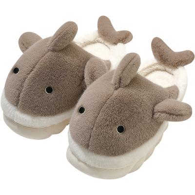 China Plush Couples Cotton Shark Plush Slippers Super Cute Soft Antiskid Platform Shoes Indoor Home Warm Non-slip Slippers for sale