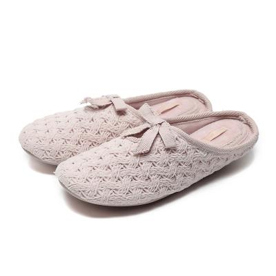 China Anti-Slip Japanese Knitted Flat Slippers For Fall/Winter Indoor Soft Warm Indoor Slippers Bow-Knitted Women for sale