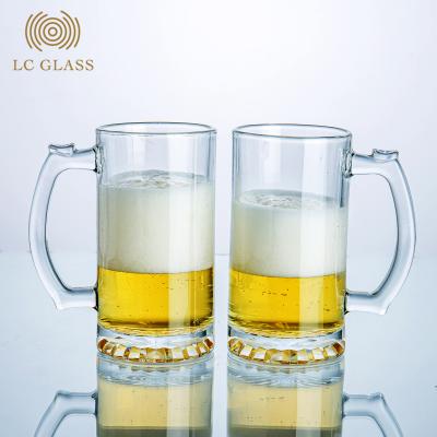 China Modern wholesale clear beer glass mugs / glass beer mug glass drink cup 500ml with handle for sale