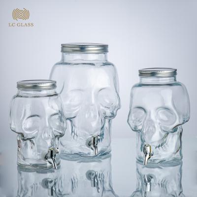 China Sustainable Skull Shape Design Glass Water Beverage Dispenser With 1-Gallon And Drink Dispensers And Juice Dispenser for sale