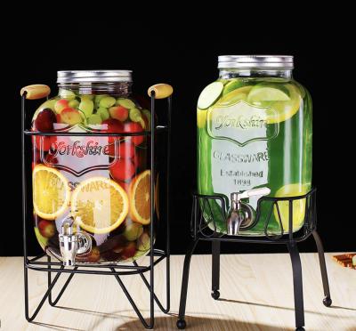 China Wholesale 4L /8L Sustainable High Quality Clear Glass Beverage Dispenser Jar With Lid And Metal Iron Stand for sale