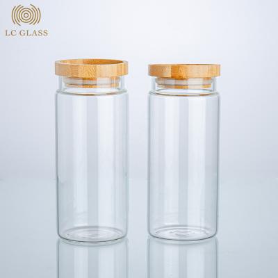 China Wholesale Cover Borosilicate Glass Storage Jar Food Container With Airtight Flange Bamboo Lid for sale