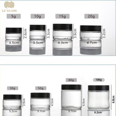 China 5g 10g 15g 20g 30g 50g 80g 100g Cream Clear Cosmetic Jar Jar Glass Cosmetic Cream Jars For Lip Balm Empty for sale