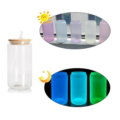 China Hot Sale 16oz Sublimation Stocked UV Color Changing Can Box Shaped Tumbler Cup Light Frosted Sensitive Personalized Glass for sale