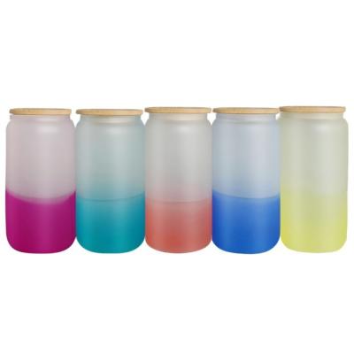 China 16oz Color Change Hot Stocked Cold Sublimation Masks Beer Glass Can Beer Glasses Mug Soda Cup Shape Bamboo Lid And Straw for sale