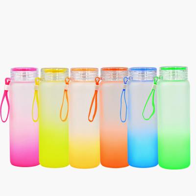 China Viable US Stock 17oz Gradient Colored Frosted Glass Water Bottle With Portable String For Dye Sublimation Heat Press for sale