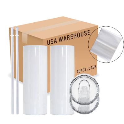 China Sustainable USA Warehouse 20oz Sublimation Straight Blank Stainless Steel Lean Vacuum Insulated 20oz Tumbler Mugs With Straw Lids for sale