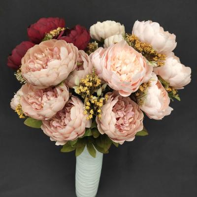 China Wholesale 11 Style Artificial Peonies Fabric Artificial Flowers European Polish Peony Silk Round Flowers For Wedding for sale