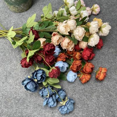 China Wholesale Artificial Flower Bouquet Best Selling Fabric Artificial Flower Bouquets High Quality Plastic Silk Peony for sale