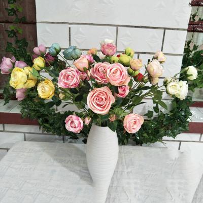 China Manufacturer Custom 6 Forks Long Roses China Roses Artificial Flower Cloth Backdrop Wedding Decoration Silk Wholesale Flowers for sale