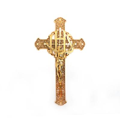 China Factory Style Decoration European Custom Parts Accessories Religious Cross Coffin Window Gold Religious Funeral Coffin for sale