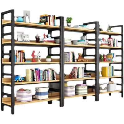 China Freely Combinable Style Modern Bookshelf Vintage Wooden Metal Bookshelf MDF Display Floor Storage Standing Book Shelves for sale