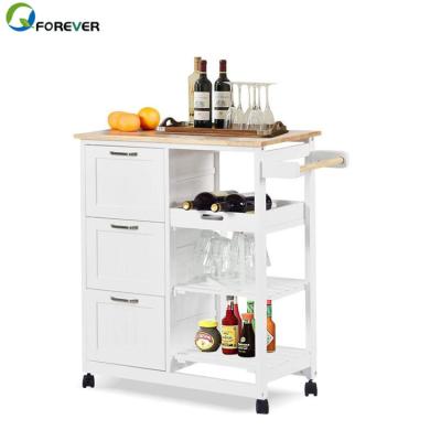 China PANEL Wooden Kitchen Storage Carts On Wheels Island Cart With 3 Tier Rack for sale