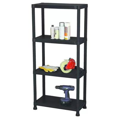 China Sustainable 4 Layer Garage Standing Shelf Boltless Easy Installation Storage Holders Plastic Stacking Racks Shelves for sale