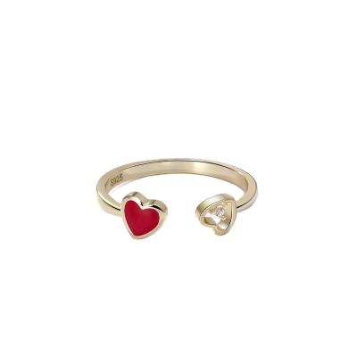 China 2021 New Design Red/Black Hearts Custom Romantic 925 Sterling Silver Claw Setting Zircon 3 Layers Gold Plated Personalized Rings for sale