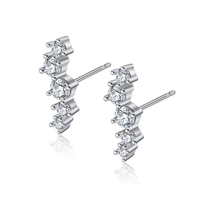 China New Fashion Hiphop 2021 3 Layers Rhodium Plated 925 Sterling Sliver Claw Setting Hiphop ZIRCON Stud Earrings For Women for sale