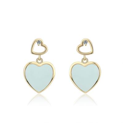 China Fashion 2021 TRENDY 3 Layer Gold Plated Fork Setting 925 Sterling Sliver CharmHeart Rtendy Drop Earrings For Women for sale