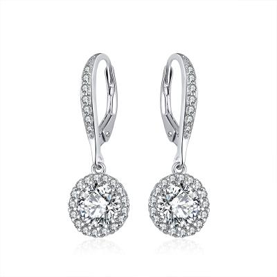 China Custom High Quality CLASSIC Zircon Stone Drop Earrings 3 Layers Rhodium Plated 925 Sterling Sliver Round Women Drop Earrings for sale