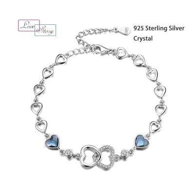 China Wholesale Woman Crystal Bracelet 925 Sterling Silver Jewelry Hand-Polished White Gold Plated Adjustable Heart Chip Crystal Bracelets for sale