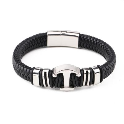 China 2021 High Quality Custom Made Stainless Steel Man Logo Leather Jewelry With Buckle Bangles Funky Empty Engraved Mens Leather Bracelets for sale