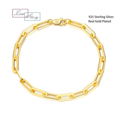 China High Polished Custom Women Gold Plated Bracelets Jewelry 14K 18K White Gold Plated 925 Sterling Silver Chain Bracelet 2021 Paperclip Bracelet for sale