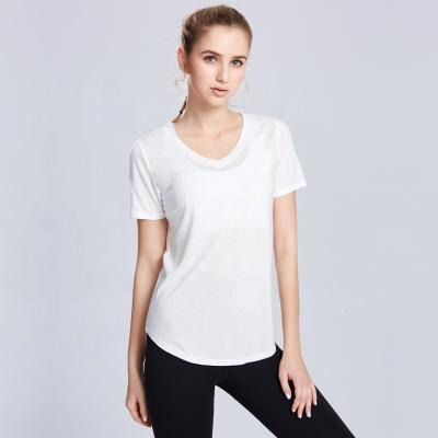 China Anti-Wrinkle Women Customized Soft Light Plain Sport White Casual V-Neck T-Shirt for sale