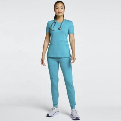 China Hospital Scrub Wholesale Nurse Uniform Scrub Set Suit Embroidery 4 Way Vendors Custom Made Hospital Stretch Cloth for sale